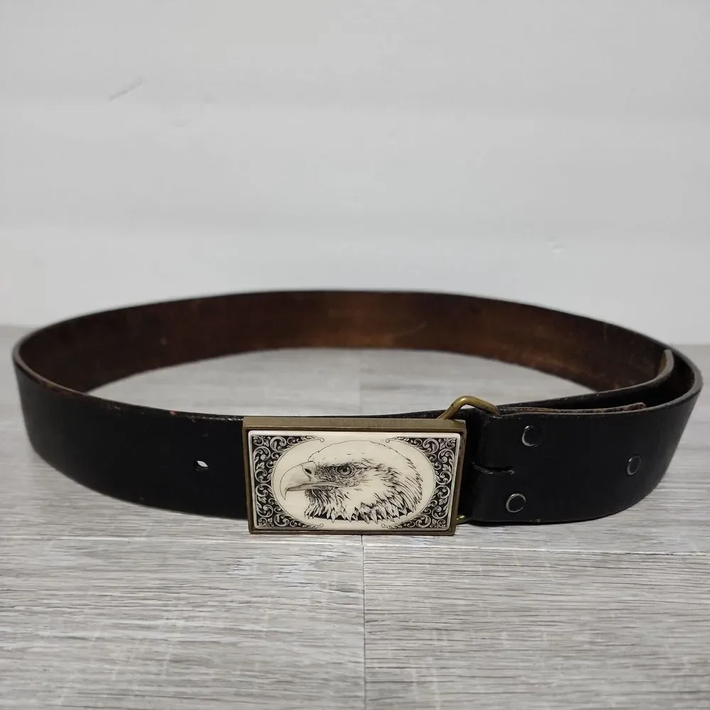 BTS Genuine Leather Belt with Solid Brass Belt‎ Eagle Buckle Rare Vintage 1983